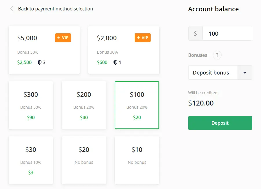 Depósito mínimo de Olymp Trade